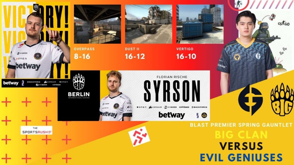 BIG versus EG, BIG Clan versus Evil Geniuses at CSGO BLAST premier Spring gauntlet match 3 2022