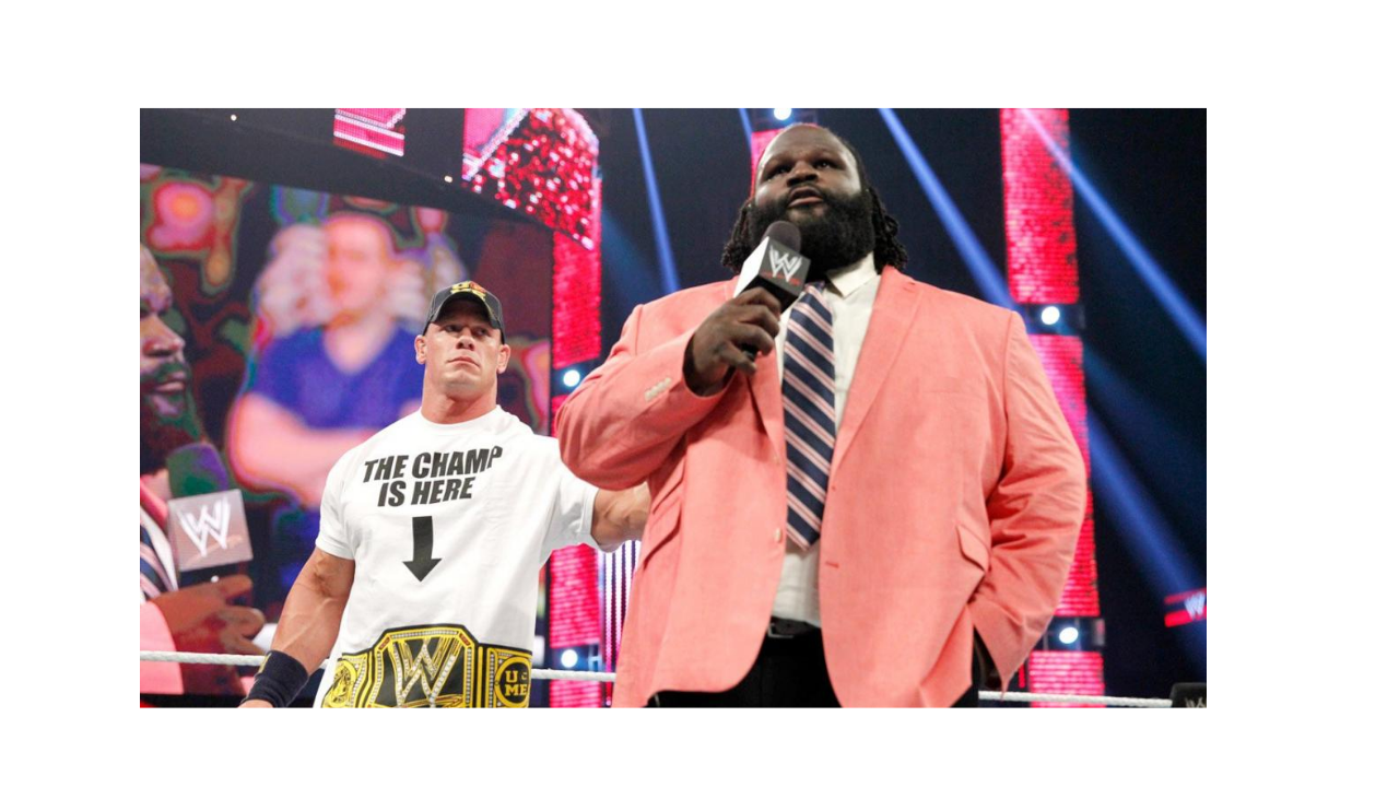 Mark Henry and John Cena at the fake retirement speech