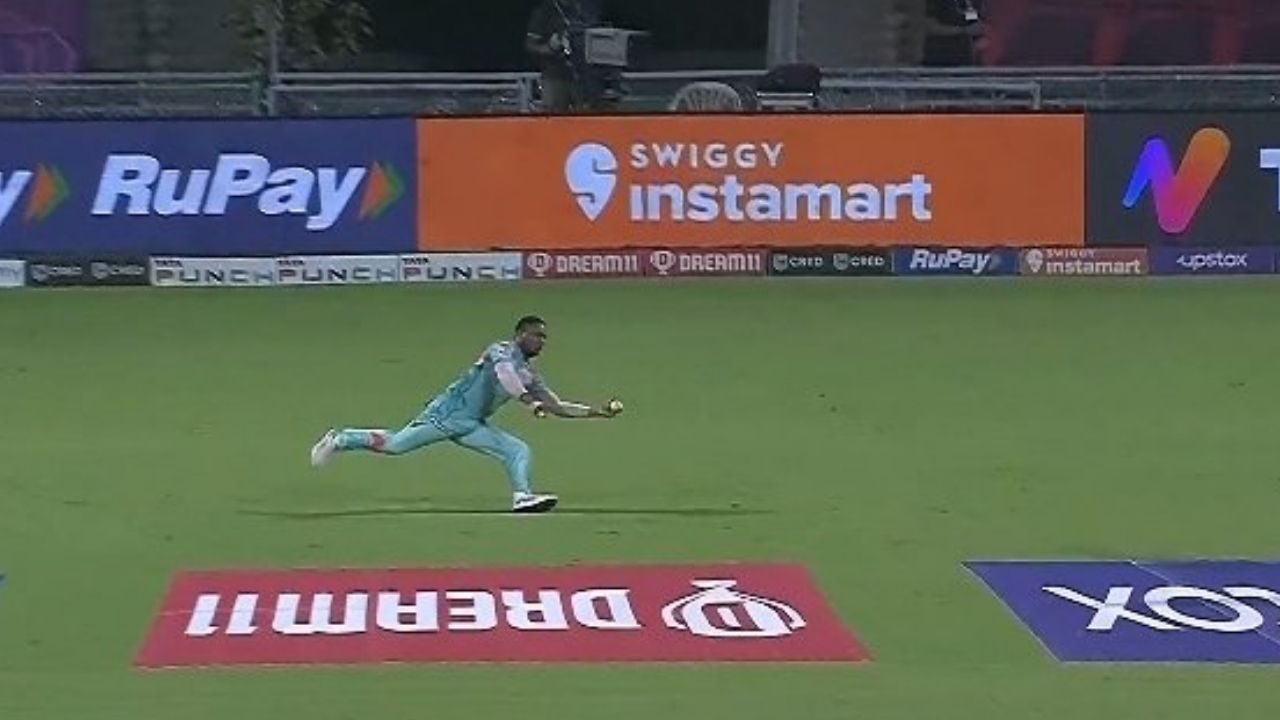 E Lewis cricketer catch video: Evin Lewis grabs sensational catch to dismiss Rinku Singh in KKR vs LSG IPL 2022 match