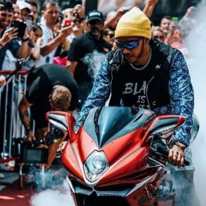 "It feels great and combines the best of both worlds, $71,000 bike for road"- Lewis Hamilton performed burnouts to the fans in Monaco on his custom made MV Agusta F4 LH44
