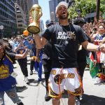 “That’s the kind of step back Ayesha Curry is teaching Stephen Curry!”: NBA Twitter reacts as a random lady attempts to kiss the FMVP during the GSW championship parade
