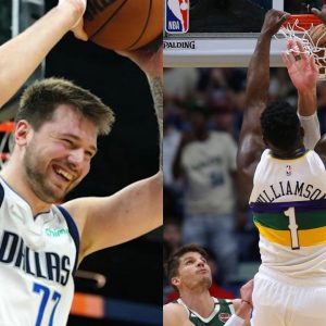 “I don’t need Zion’s 45-inch vert, I have it already!”: Luka Doncic hilariously puts his bounce alongside Zion Williamson at Jordan event