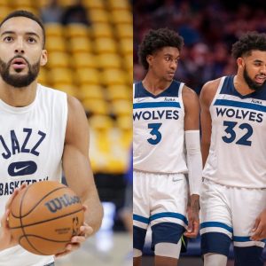 "Rudy Gobert  7"9', Karl-Anthony Towns 7"4', Jaden McDaniels 7"0', Anthony Edwards  6"9', D’Angelo Russell 6"10'": Wingspan of Timberwolves' starting lineup