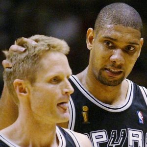 A 37-year-old Steve Kerr with 4 three-pointers spearheaded a come back by Tim Duncan and Co. against the Mavericks in a close out 2003 WCF game