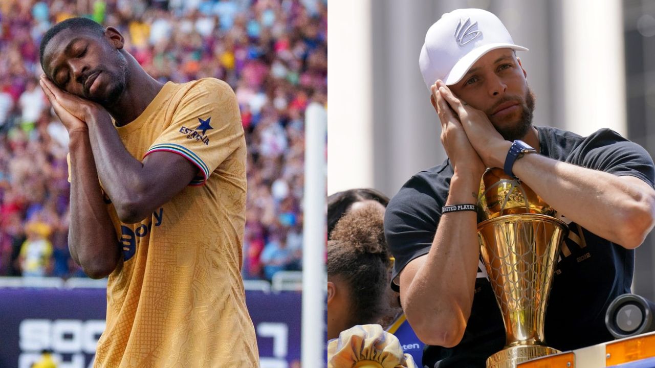 $33 million Ousmane Dembele emulates $160 million Stephen Curry's "night night" celebration after a dazzling performance