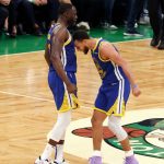 6'3" Stephen Curry shockingly nails water cup out Draymond Green's hand with behind the back shot