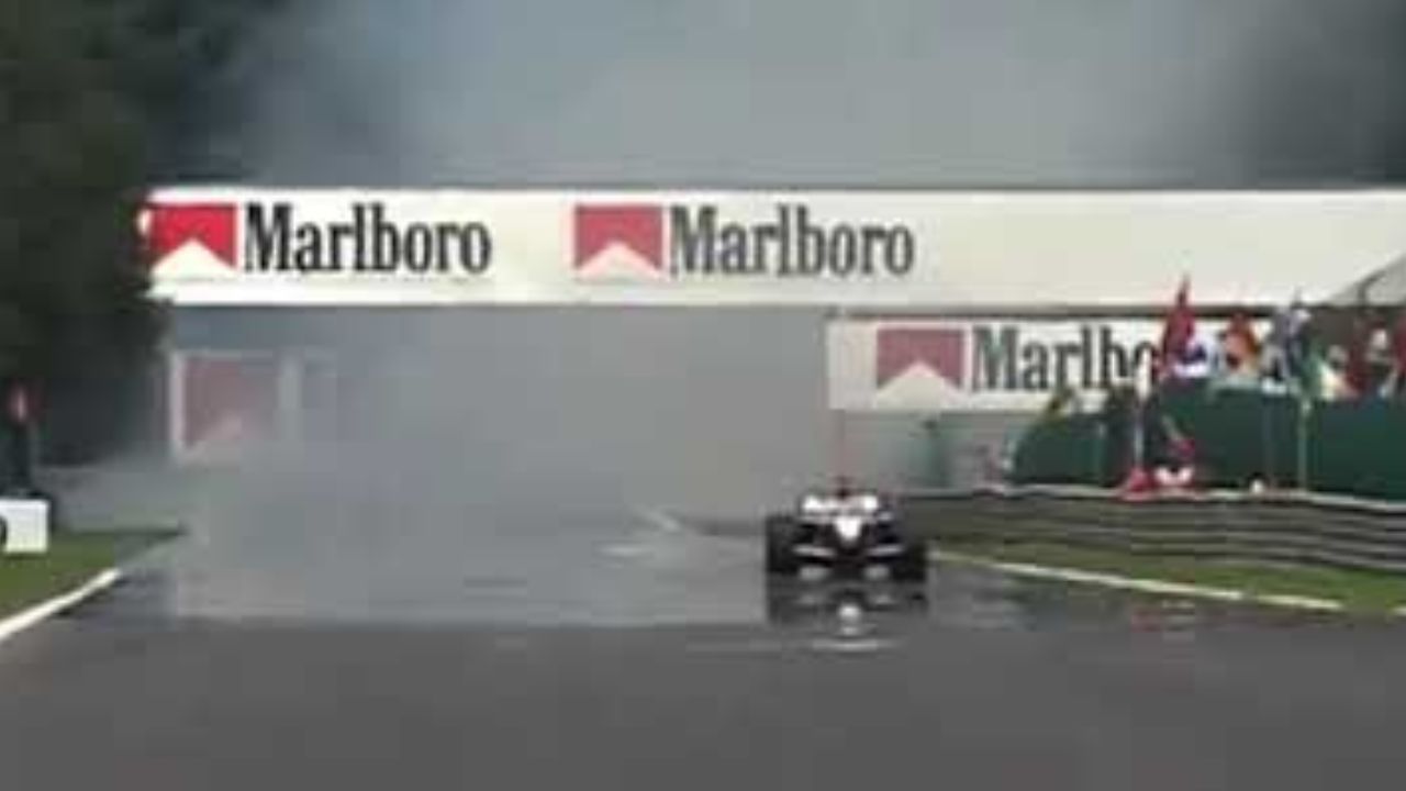$250 Million worth Kimi Raikkonen went full throttle through a cloud of smoke in 2002 Belgian GP