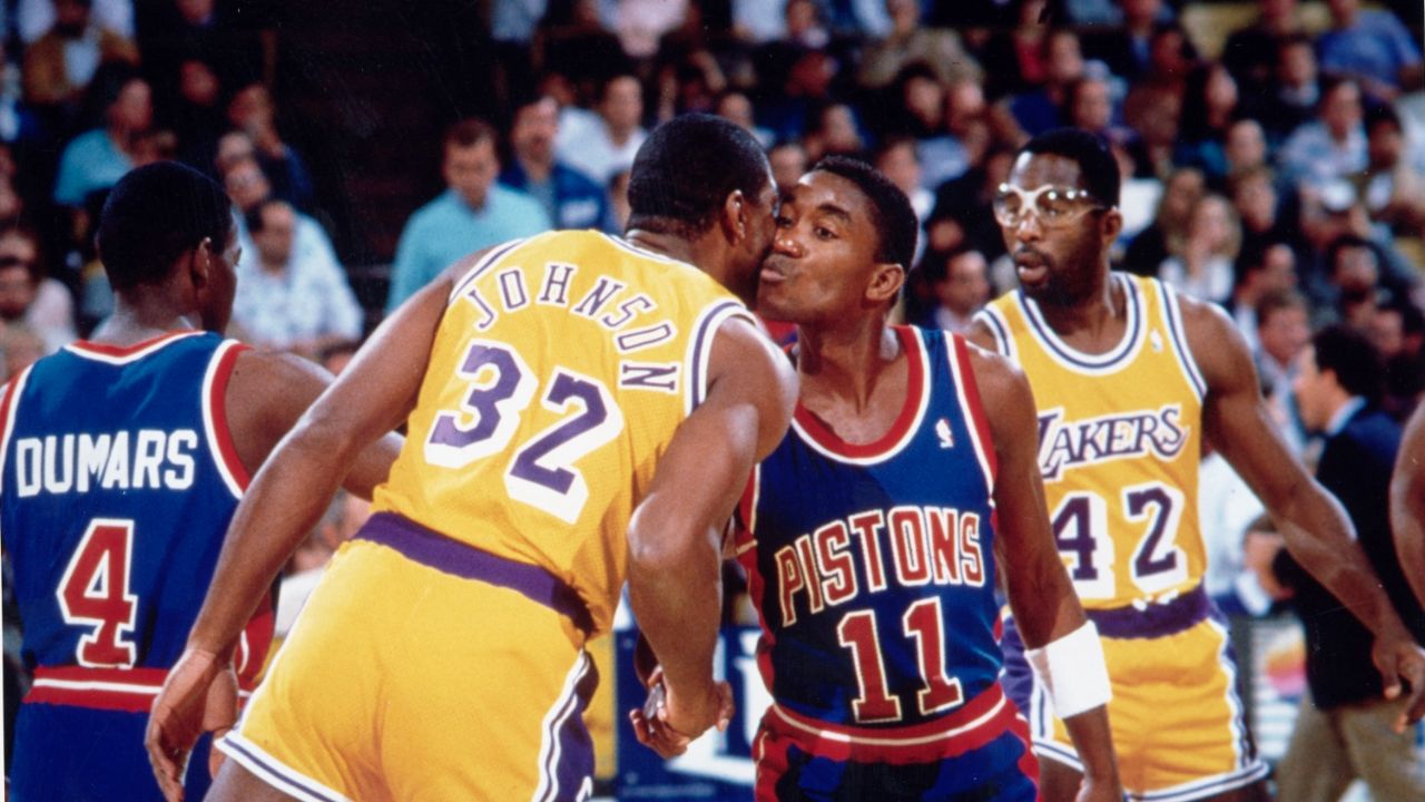 6’9” Magic Johnson and Isiah Thomas’ on-camera ‘kiss’ was inspired by Italian families' traditions