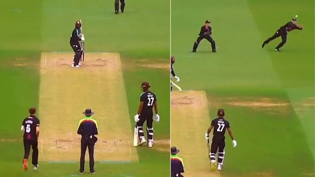 Australian batter Matt Renshaw, who is currently playing for Somerset in the Royal One Day Cup pulled off a stunning catch against Surrey.
