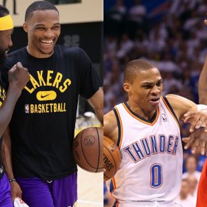 Russell Westbrook throws “first dime of the year” to the $13M Pat Bev who was responsible for his meniscus tear