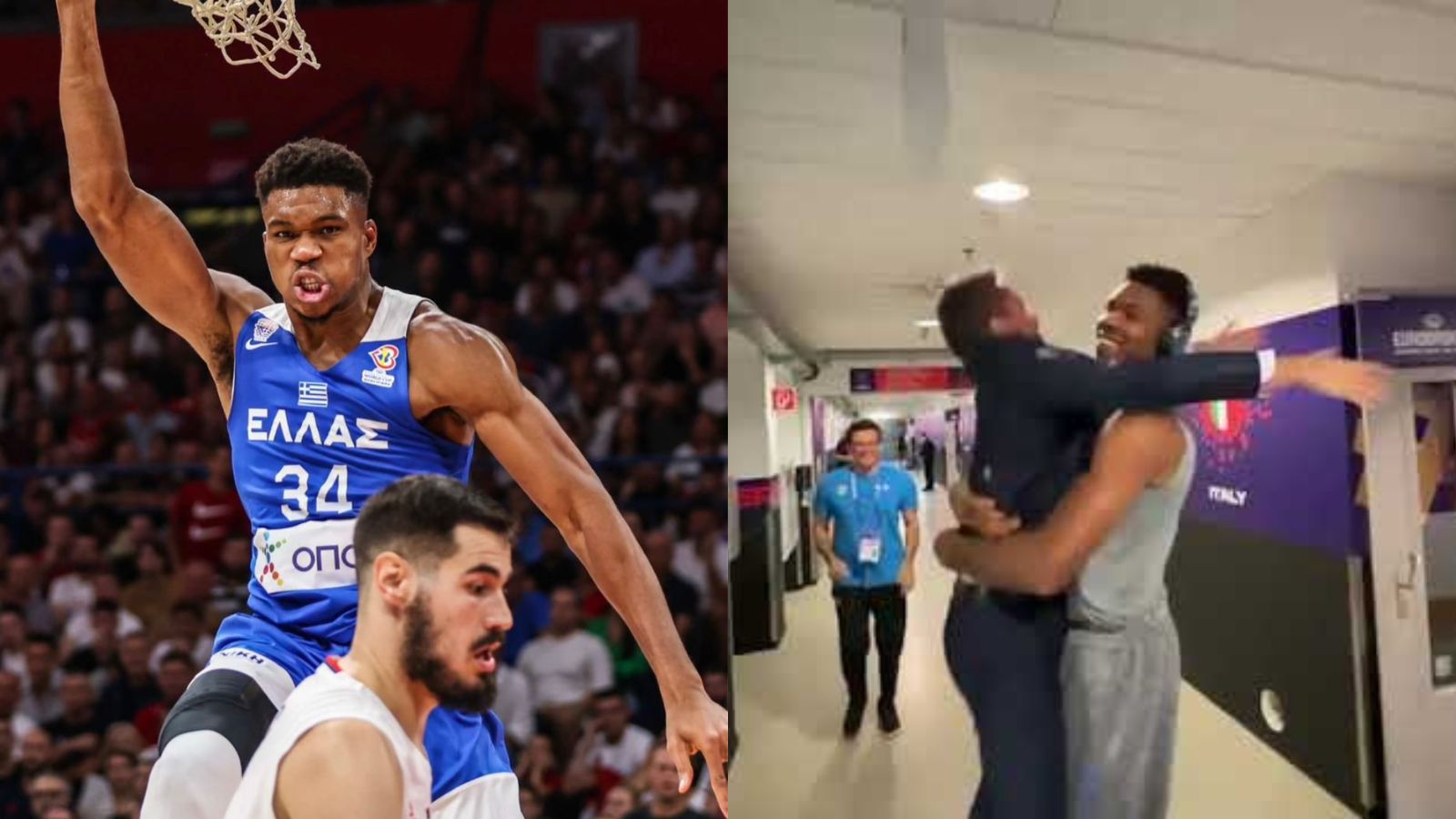 Giannis Antetokounmpo gets jumped by Italian coach Gianmarco Pozzecco after eliminating Nikola Jokic