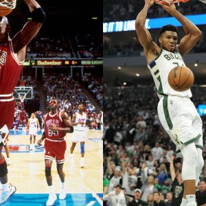 Michael Jordan almost inevitably carries the torch when it comes to playoff records but Giannis Antetokounmpo is slowly catching up.  