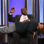 7 ft Shaquille O'Neal hoisted 5'2" Guillermo on his shoulders in an epic crossover between the two entertainers