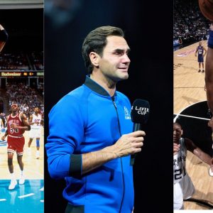 Roger Federer must have been an NBA fan growing up, as his walls were adorned with Michael Jordan, Shaquille O'Neal, and a Baywatch star!