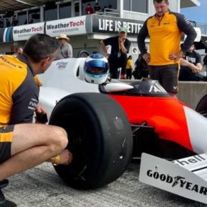 2-time world champion Mika Hakkinen took Alain Prost's championship winning McLaren MP4/2B out for a spin