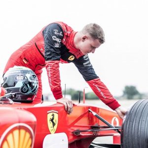 Mick tests Michael Schumacher's 2003 title winning car which will auction for $9.5 Million