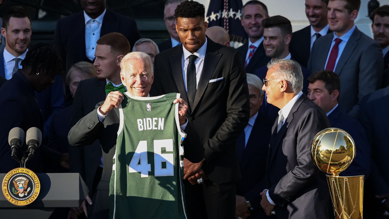 Giannis Antetokounmpo Gifted President Biden $120 Zoom Freak 3s During White House Visit