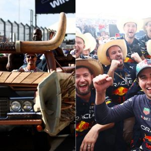 Sergio Perez along with Red Bull crew invaded Shaquille O'Neal's customised Cadillac ahead of USGP podium celebration