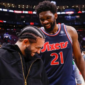 7ft Joel Embiid, Who Trash Talked Drake During 2022 Playoffs, Used Bar From 'Rich Flex' as Instagram Caption