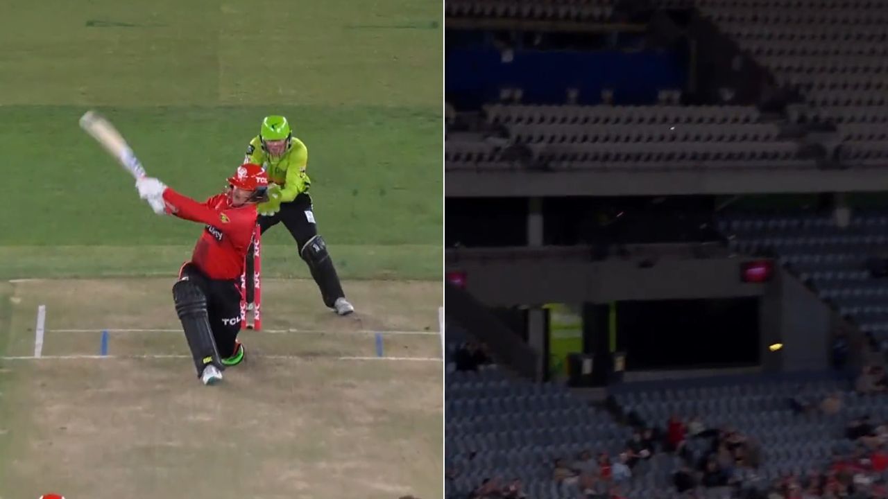"Monstrous six": Nic Maddinson thwacks Chris Green for 101-metre six in Renegades vs Thunder BBL 12 match at Docklands Stadium