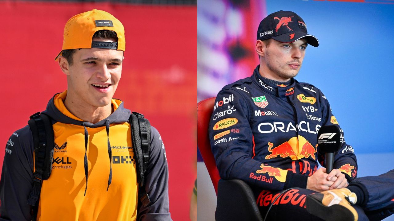 Watch: Lando Norris reacting to Max Verstappen crashing at 200 mph in Baku