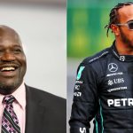 Before dwarfing Lewis Hamilton on podium Shaquille O’Neal lifted ex F1 driver winner as a trophy