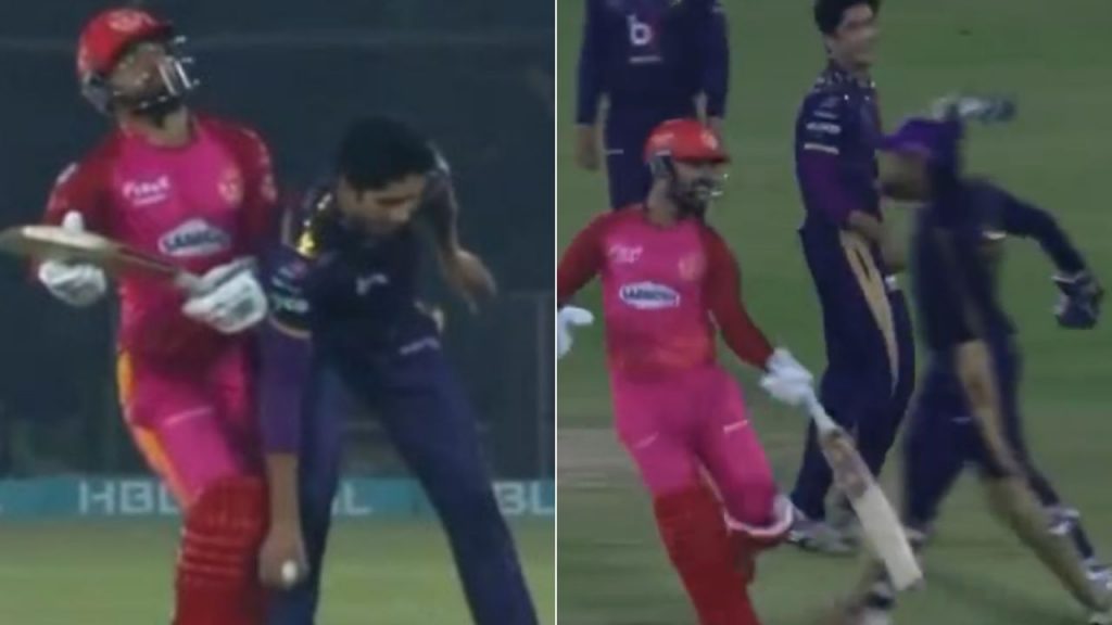 "Almost a shoulder budge!": Shadab Khan pushes Mohammad Hasnain; Sarfaraz Ahmed responds with amusing gesture in PSL 8 match