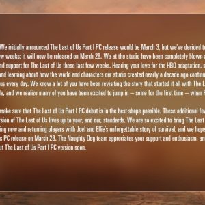 The Last of Us PC Delayed as Naughty Dog wants to Get it in "The Best Shape Possible"