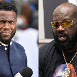 Shaquille O’Neal And Kevin Hart Hilariously Fight About Cowboys-Eagles At Super Bowl LVII