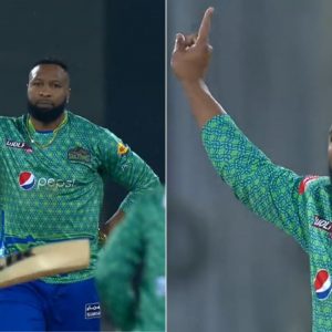 WATCH: Kieron Pollard gives angry send-off to Abdullah Shafique after outstanding caught and bowled at Gaddafi Stadium