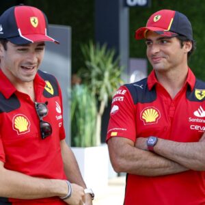 Carlos Sainz Seen Breaking Rules as He Greets 2023 Azerbaijan GP Polesitter Charles Leclerc