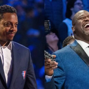 5 Days After Paul Pierce Clarifying $1,500,000 ESPN firing, Shaquille O’Neal trolls Celtics Legend by putting him in Lakers jersey