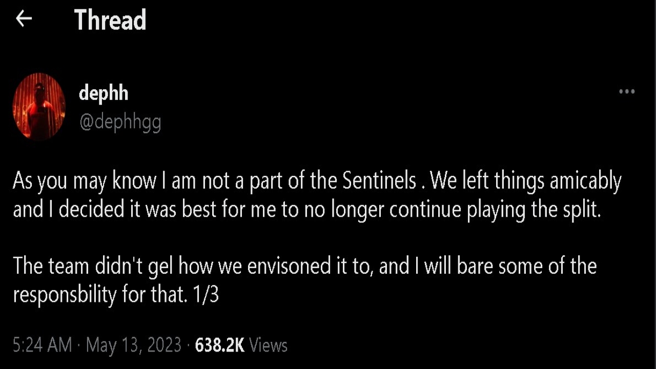 Sentinels Remove Dephh From Their Active Valorant Roster