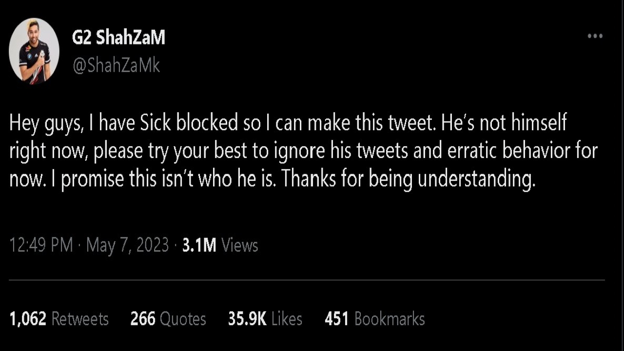 Former Sentinels Valorant Member ShahZaM insists That SEN SicK is "Not Himself"