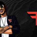 An illustration of FaZe Rain and the org's logo