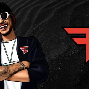 An illustration of FaZe Rain and the org's logo