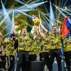 Team Vitality hoists the Paris Major 2023 winner's trophy
