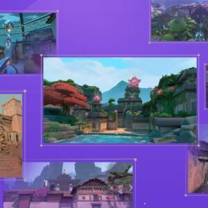 An illustrated image featuring some of the Valorant maps