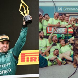 'Good Boy' Invades Fernando Alonso's Podium Party in Canada and Shows of Some Tricks to Amuse the Aston Martin Crew