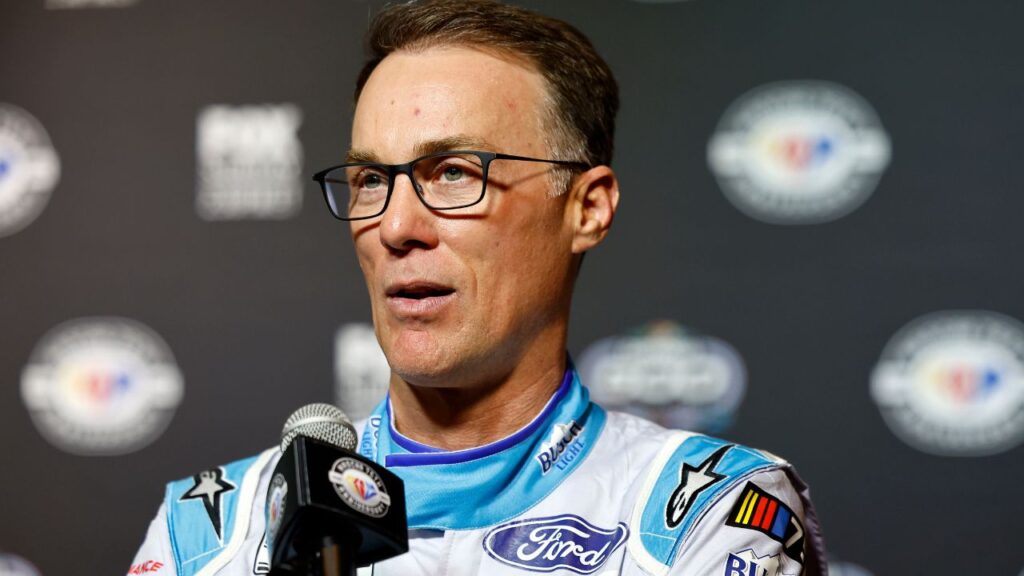 Feb 15, 2023; Daytona Beach, Florida, USA; NASCAR Cup Series driver Kevin Harvick (4) speaks to the media at Daytona International Speedway. Mandatory Credit: Mike Dinovo-USA TODAY Sports