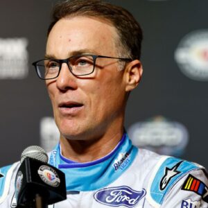 Feb 15, 2023; Daytona Beach, Florida, USA; NASCAR Cup Series driver Kevin Harvick (4) speaks to the media at Daytona International Speedway. Mandatory Credit: Mike Dinovo-USA TODAY Sports
