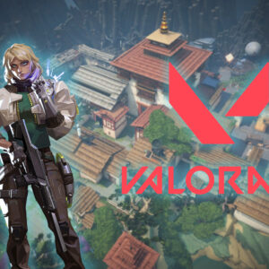 An image showing Valorant's latest Agent Deadlock in front of Haven map with the logo of the game