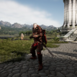 An image showing a character from Elder Scrolls Oblivion with building and house on sides