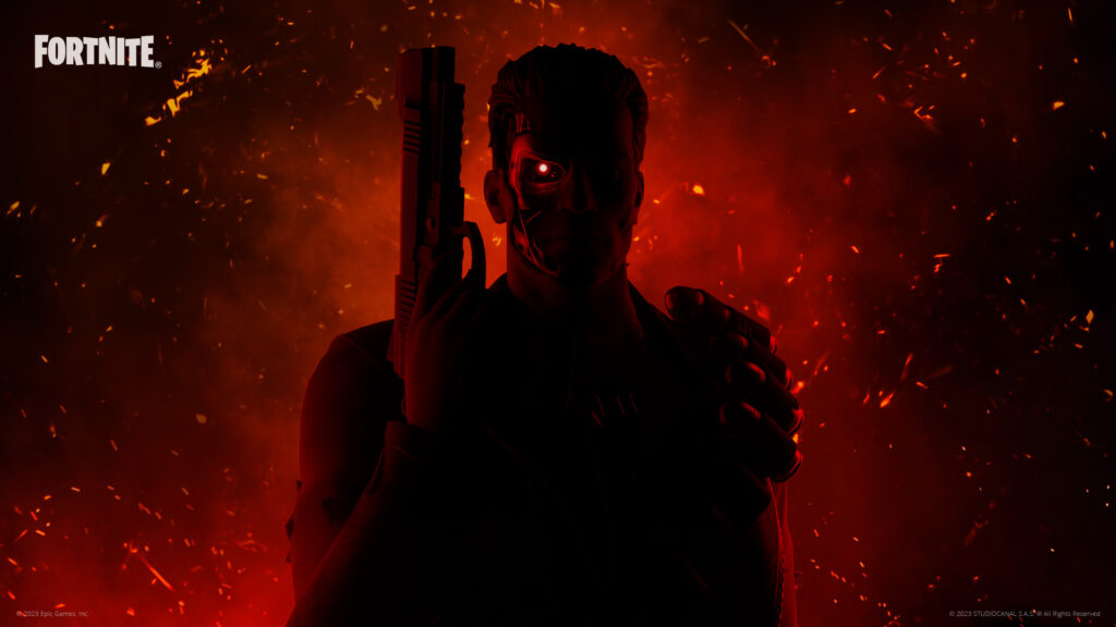 An image showing semi-silhouette of Arnold Schwarzenegger Terminator in Fortnite