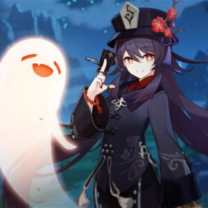 An image showing Hu Tao from Genshin Impact with her ghost
