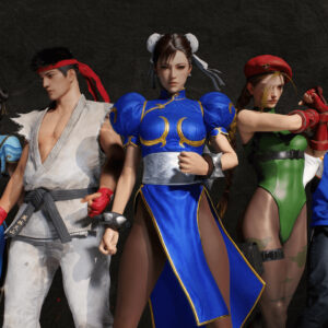 An image showing iconic Street Fighter characters like Ryu, Chun-Li, Cammy and others in PUBG: Battlegrounds