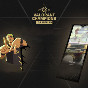An image showing Gekko from Riot Game's shooter with Valorant Champions 2023 logo