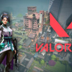 An image showing Sage on left with Split map from top view and the Valorant logo on right