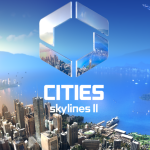 An image displaying the main cover of Cities: Skylines 2 with sea side metropolis