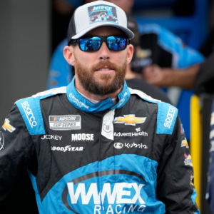 May 19, 2023; North Wilkesboro, North Carolina, USA; NASCAR Craftsman Truck Series driver Ross Chastain (41) in the garage area during truck practice at North Wilkesboro Speedway. Mandatory Credit: Jim Dedmon-USA TODAY Sports